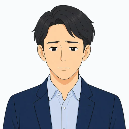 悩んでいる男性会社員の表情イラスト