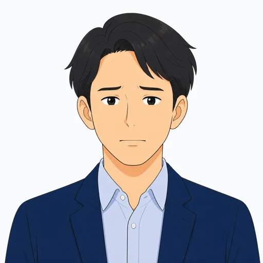 緊張した男性会社員の表情イラスト