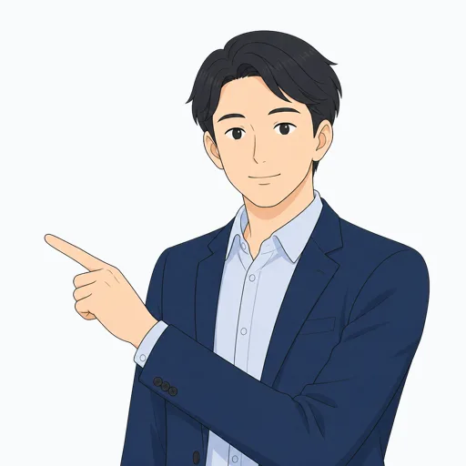指差しする男性会社員のイラスト