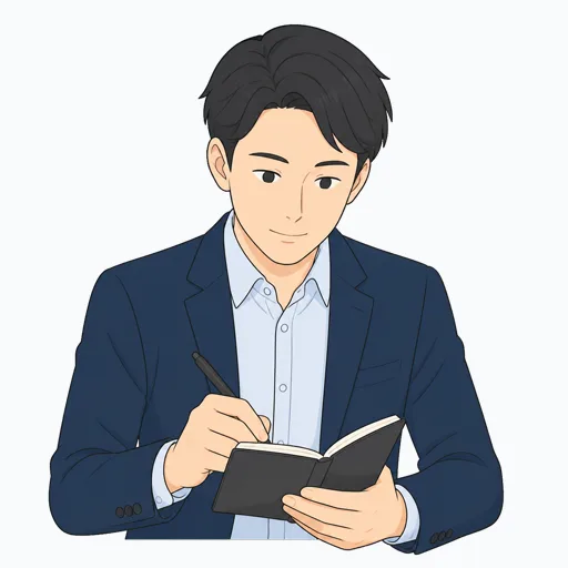 メモを取る男性会社員のイラスト