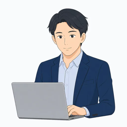 ノートPCで作業する男性会社員のイラスト