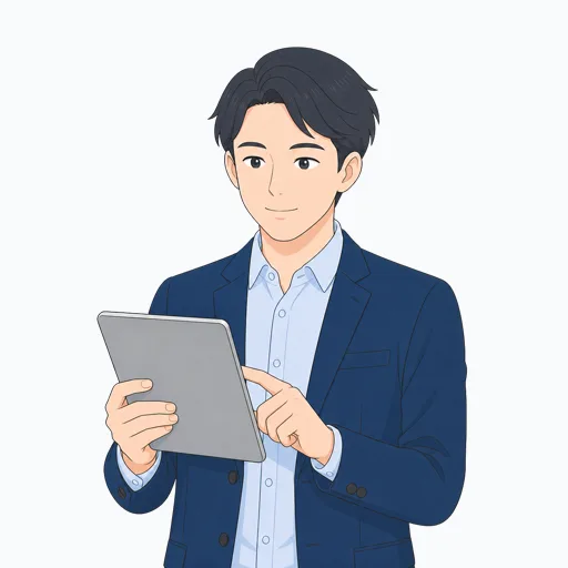 タブレットを操作する男性会社員のイラスト