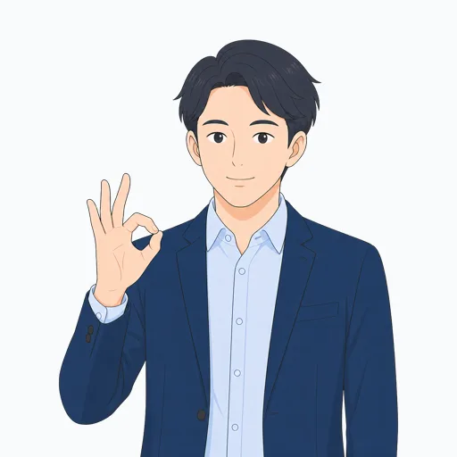 OKサインを出す男性会社員のイラスト