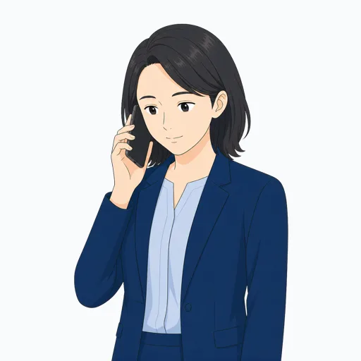 電話対応する女性会社員のイラストのイラスト
