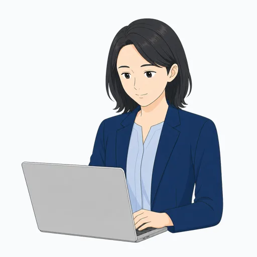 ノートPCで作業する女性会社員のイラストのイラスト