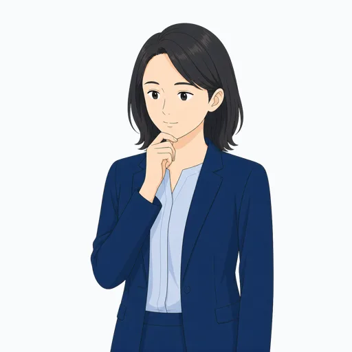 顎に手を当てて考える女性会社員のイラストのイラスト