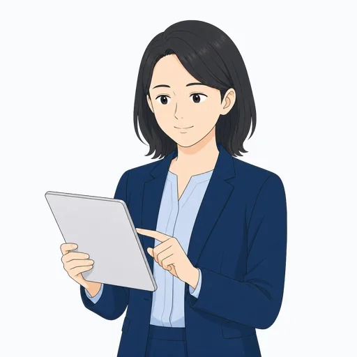 タブレットを操作する女性会社員のイラスト