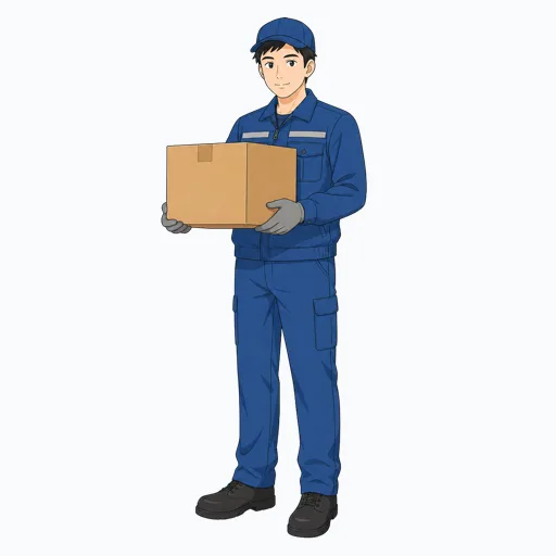段ボール箱を運ぶ男性倉庫作業員のイラストのイラスト