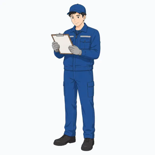 クリップボードを確認する男性倉庫作業員のイラストのイラスト