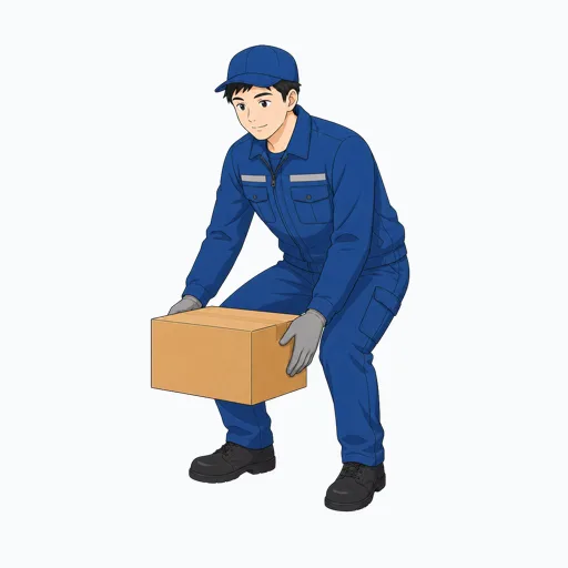 箱を持ち上げる男性倉庫作業員のイラストのイラスト