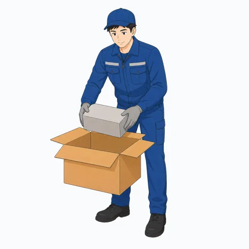 箱詰めする男性倉庫作業員のイラストのイラスト