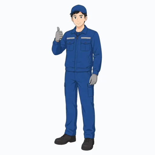 確認完了でサムズアップする男性倉庫作業員のイラストのイラスト