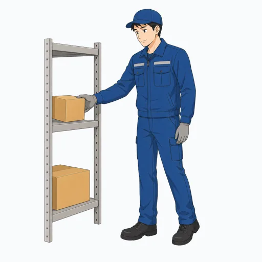 棚から商品を取り出す男性倉庫作業員のイラストのイラスト