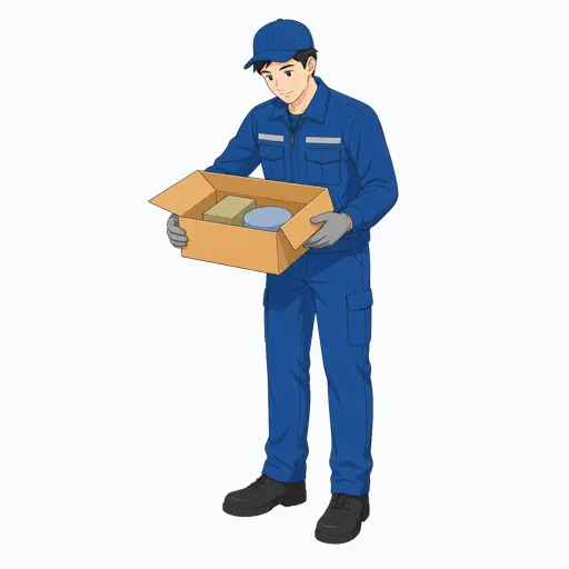箱の中身を検品する男性倉庫作業員のイラストのイラスト