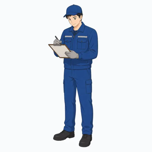 クリップボードに記入する男性倉庫作業員のイラスト