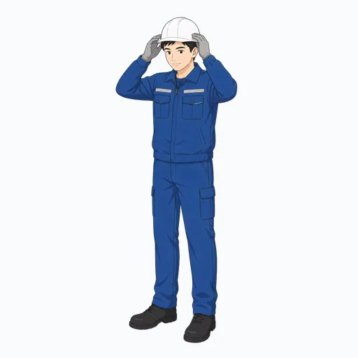安全ヘルメットをかぶる男性倉庫作業員のイラスト