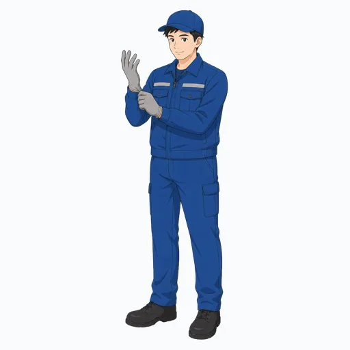 作業手袋を整える男性倉庫作業員のイラスト