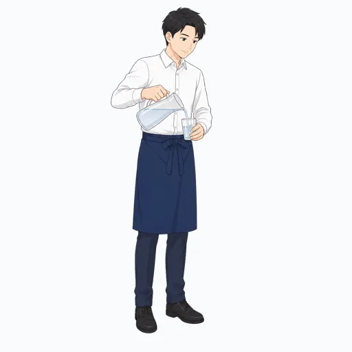 水を注ぐ飲食店スタッフのイラストのイラスト