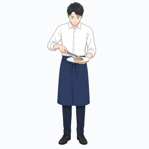 料理を盛り付ける飲食店スタッフのイラストのイラスト