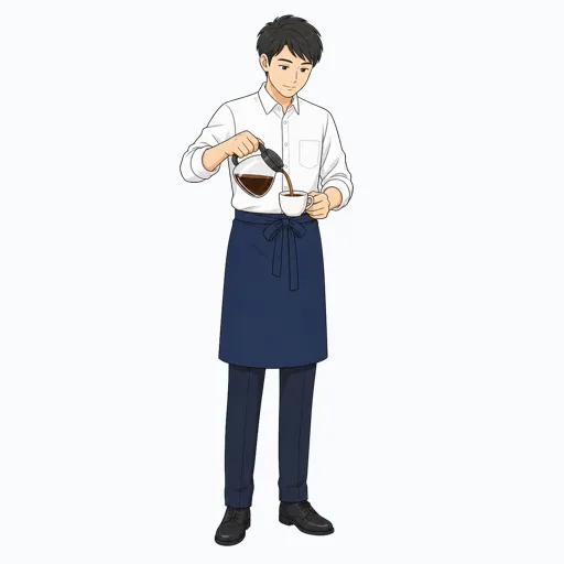 コーヒーを淹れる飲食店スタッフのイラスト