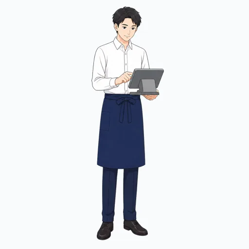 レジで会計する飲食店スタッフのイラスト