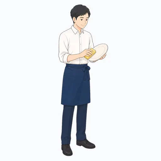 食器を洗う飲食店スタッフのイラスト