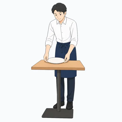 テーブルをセッティングする飲食店スタッフのイラスト