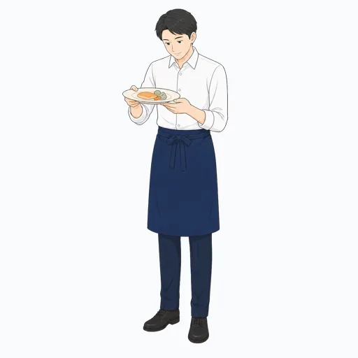 料理の仕上がりを確認する飲食店スタッフのイラスト