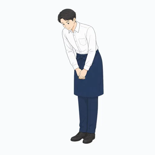 接客後にお辞儀する飲食店スタッフのイラスト