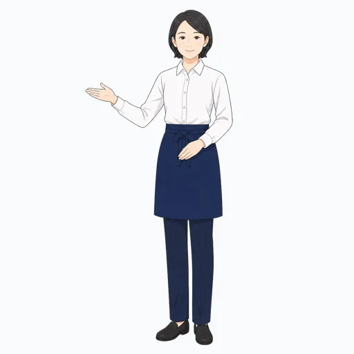 来店客を迎える女性飲食店スタッフのイラストのイラスト