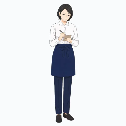 注文をメモする女性飲食店スタッフのイラストのイラスト