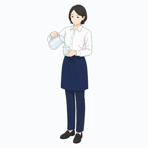 水を注ぐ女性飲食店スタッフのイラストのイラスト