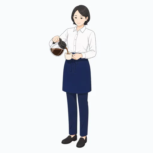 コーヒーを淹れる女性飲食店スタッフのイラスト