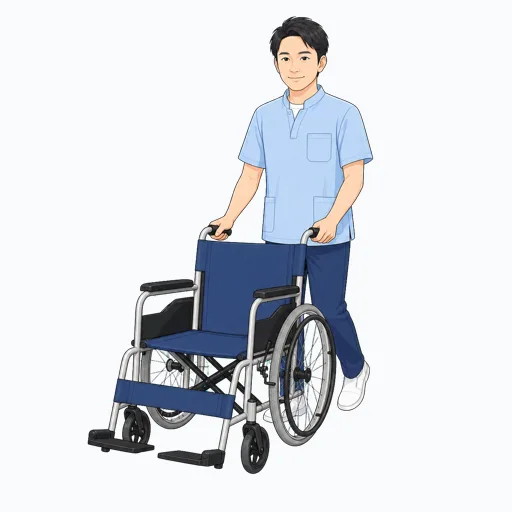 車椅子を押す介護スタッフのイラストのイラスト