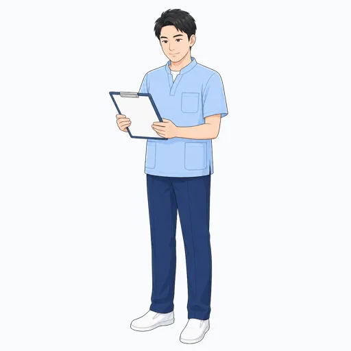 介護記録を確認する介護スタッフのイラストのイラスト