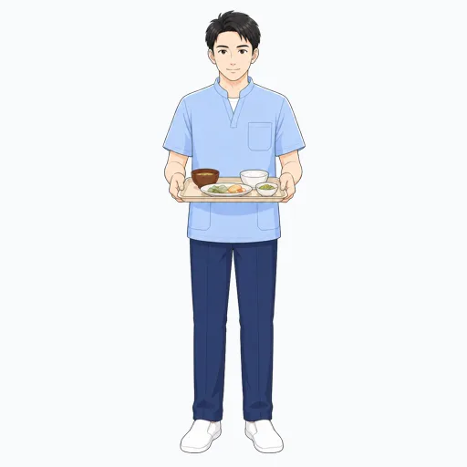 食事トレーを運ぶ介護スタッフのイラストのイラスト