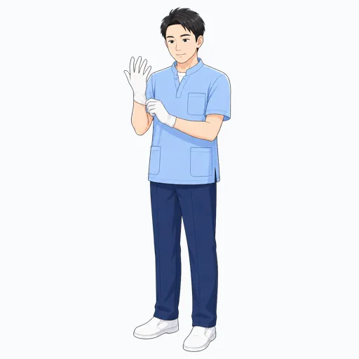 使い捨て手袋を着ける介護スタッフのイラストのイラスト