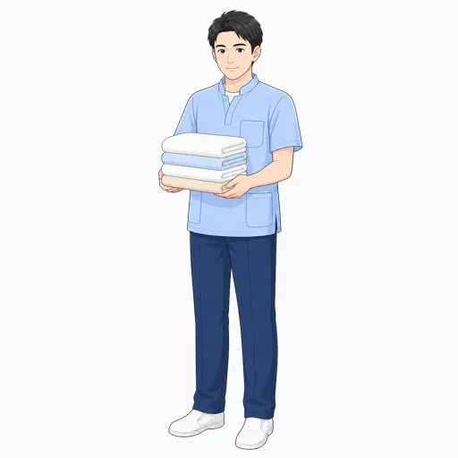 タオルを運ぶ介護スタッフのイラストのイラスト