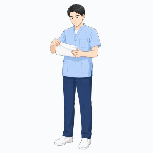 洗濯物をたたむ介護スタッフのイラストのイラスト