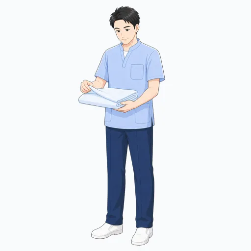 シーツを整える介護スタッフのイラストのイラスト