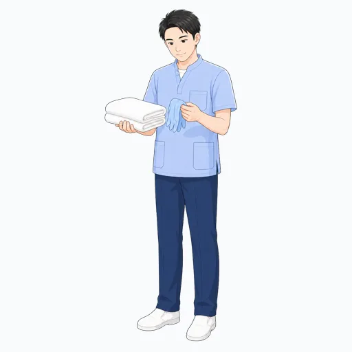 介護用品を確認する介護スタッフのイラストのイラスト