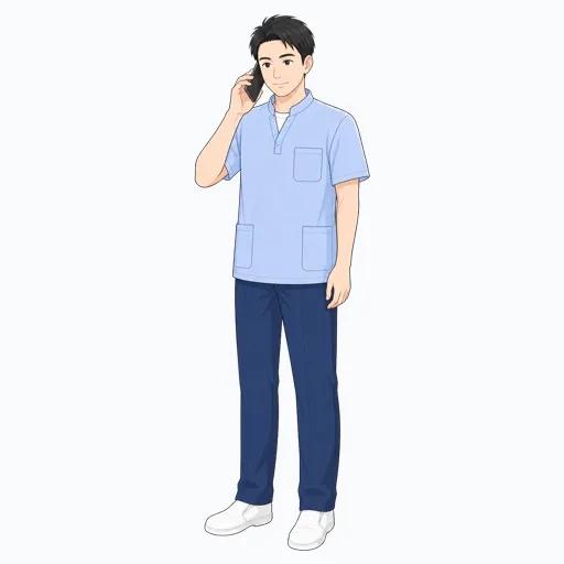 電話連絡をする介護スタッフのイラストのイラスト