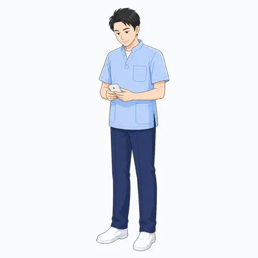 呼び出し端末を確認する介護スタッフのイラスト