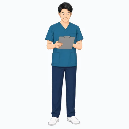 問診票を確認する男性医療スタッフのイラスト