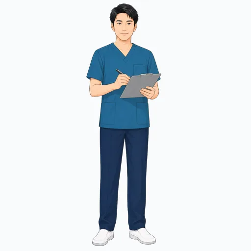 医療記録を書く男性医療スタッフのイラスト
