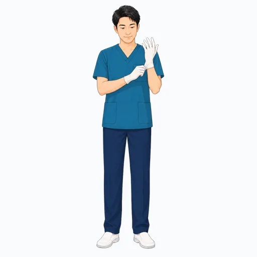 手袋を着ける男性医療スタッフのイラスト