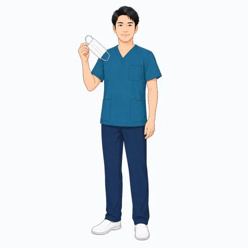 マスクを持つ男性医療スタッフのイラスト