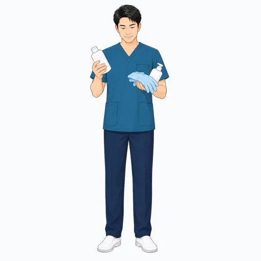 医療備品を確認する男性医療スタッフのイラスト