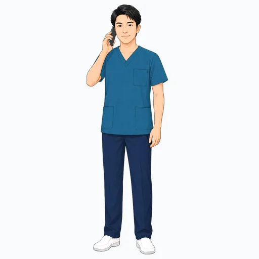 電話連絡する男性医療スタッフのイラスト