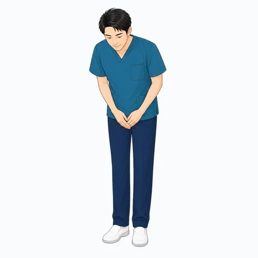 丁寧にお辞儀する男性医療スタッフのイラスト